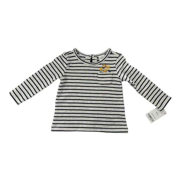 Carter's Girls Gray Striped Long Sleeve Floral Detail 100% Cotton Top 9M Baby - Picture 2 of 7